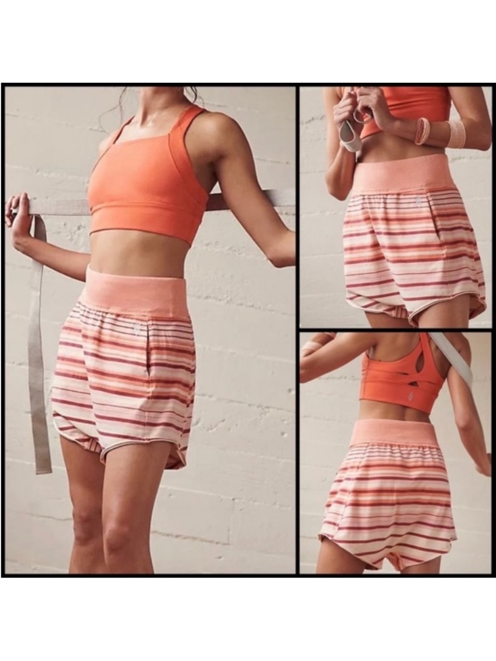 Free People Hot Shot harem shorts striped in shades of orange and pink size M.